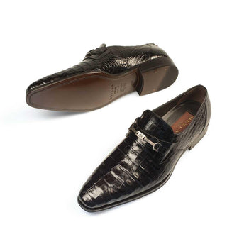 Mezlan 14250-F Galvani Men's Shoes Black Exotic Caiman Crocodile Horsebit Loafers (MZ3257)-AmbrogioShoes