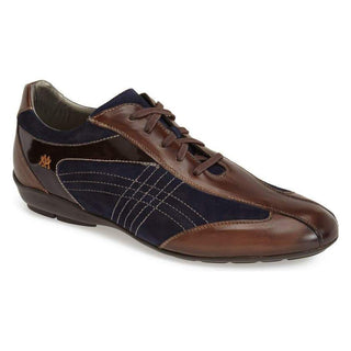 Mezlan 15776 Vega Mens Luxury Designer Shoes Brown & Navy Calfskin Sneakers (MZS2263)-AmbrogioShoes