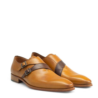 Mezlan 19530 Men's Shoes Honey & Brown Calf-Skin Leather Monk-Straps Loafers (MZ3255)-AmbrogioShoes