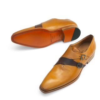 Mezlan 19530 Men's Shoes Honey & Brown Calf-Skin Leather Monk-Straps Loafers (MZ3255)-AmbrogioShoes