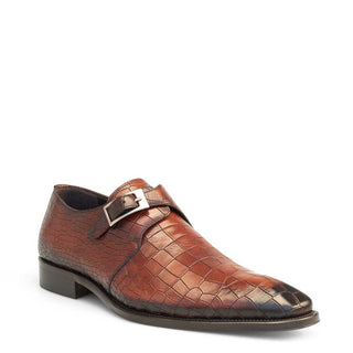 Mezlan 19543 Men's Shoes Cognac Crocodile Print / Calf-Skin Leather Monk-Strap Loafers (MZS3422)-AmbrogioShoes