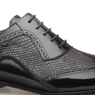 Mezlan 20238 Savageton Men's Shoes Black & Gray Snake Print / Calf-Skin Leather Oxfords (MZ3419)-AmbrogioShoes