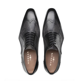 Mezlan 20238 Savageton Men's Shoes Black & Gray Snake Print / Calf-Skin Leather Oxfords (MZ3419)-AmbrogioShoes