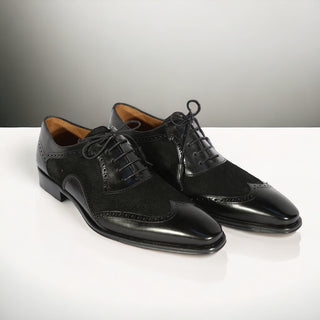 Mezlan 20528 Men's Shoes Black Suede / Calf-Skin Leather Wingtip Oxfords (MZS3555)-AmbrogioShoes