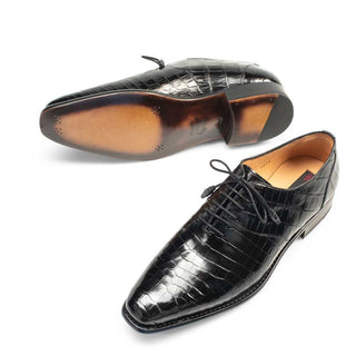 Mezlan 4291-J Men's Shoes Black Exotic Alligator Plain Toe Oxfords (MZ3281)-AmbrogioShoes