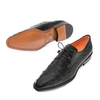 Mezlan 4531-S Men's Shoes Black Genuine Ostrich Derby Oxfords (MZ3315)-AmbrogioShoes