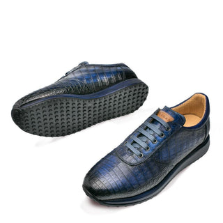 Mezlan 4656-F Hannibal Men's Shoes Blue Exotic Caiman Crocodile Casual Sneakers (MZ3275)-AmbrogioShoes