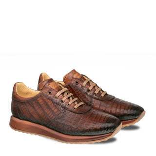 Mezlan 4656-F Hannibal Men's Shoes Cognac Exotic Caiman Crocodile Casual Sneakers (MZ3259)-AmbrogioShoes