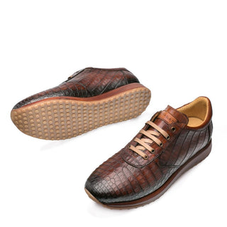 Mezlan 4656-F Hannibal Men's Shoes Cognac Exotic Caiman Crocodile Casual Sneakers (MZ3259)-AmbrogioShoes