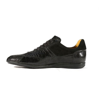 Mezlan 4683-P Men's Shoes Black Exotic Ostrich Leg & Lizard / Suede Leather Sneakers (MZS3327)-AmbrogioShoes
