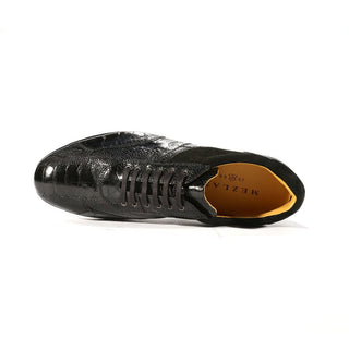 Mezlan 4683-P Men's Shoes Black Exotic Ostrich Leg & Lizard / Suede Leather Sneakers (MZS3327)-AmbrogioShoes