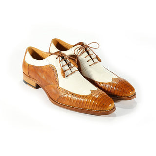 Mezlan 4686-L Freemont Men's Shoes White & Cognac Exotic Genuine Lizard Oxfords (MZS3329)-AmbrogioShoes