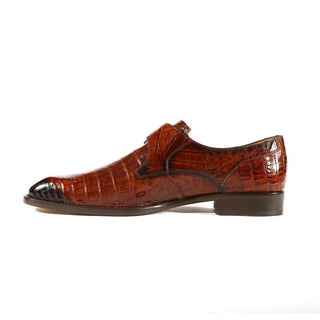 Mezlan 4728-F Men's Shoes Brown Exotic Caiman Crocodile Monk-Strap Loafers (MZS3325)-AmbrogioShoes