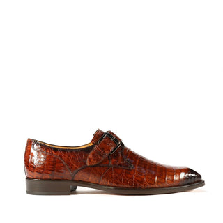 Mezlan 4728-F Men's Shoes Brown Exotic Caiman Crocodile Monk-Strap Loafers (MZS3325)-AmbrogioShoes