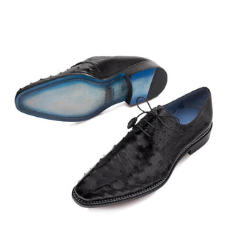 Mezlan 4732-S Tillson Men's Shoes Black Exotic Ostrich Derby Oxfords (MZ3299)-AmbrogioShoes