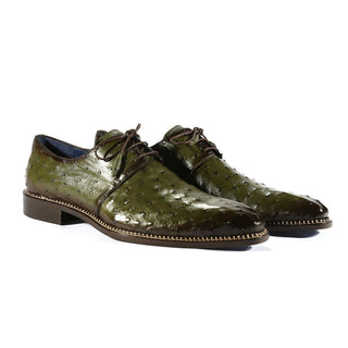 Mezlan 4732-S Tillson Men's Shoes Olive Exotic Ostrich Derby Oxfords (MZS3301)-AmbrogioShoes