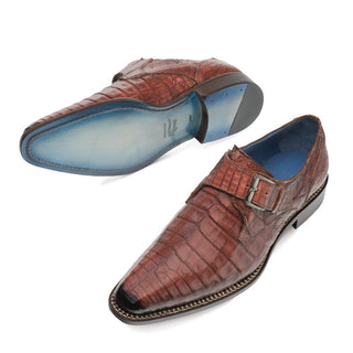 Mezlan 4737-F Magnus Men's Shoes Sport Rust Exotic Caiman Crocodile Monk-Strap Loafers (MZ3341)-AmbrogioShoes