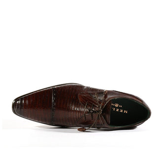 Mezlan 4818-L Men's Shoes Brown Exotic Genuine Lizard Derby Cap-Toe Oxfords (MZS3368)-AmbrogioShoes