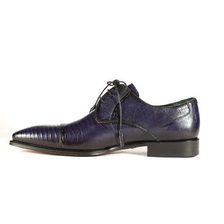 Mezlan 4818-L Men's Shoes Navy Blue Exotic Genuine Lizard Derby Cap-Toe Oxfords (MZS3393)-AmbrogioShoes