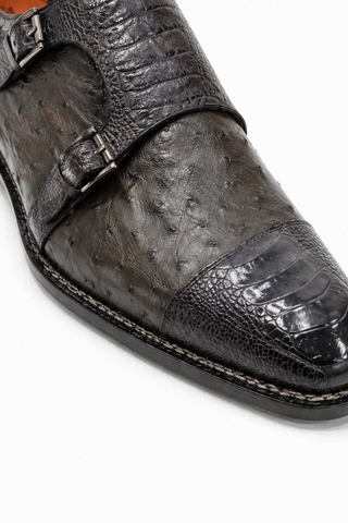 Mezlan 4957-SP Ostrich & Crocodile Double Monk-Strap