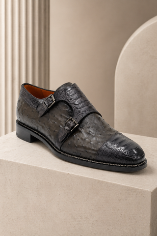 Mezlan 4957-SP Ostrich & Crocodile Double Monk-Strap