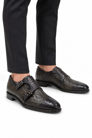 Mezlan 4957-SP Ostrich & Crocodile Double Monk-Strap Loafer (90)(121)