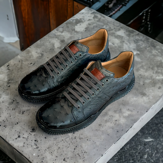 Mezlan 4970-S Men's Shoes Gray Exotic Ostrich-Skin Sneakers (MZ3672)-AmbrogioShoes