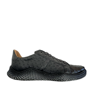 Mezlan 4970-S Men's Shoes Gray Exotic Ostrich-Skin Sneakers (MZ3672)-AmbrogioShoes