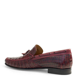 Mezlan 7276-F Tibero Men's Shoes Burgundy Exotic Caiman Crocodile Tassels Moccasin Loafers (MZ3258)-AmbrogioShoes