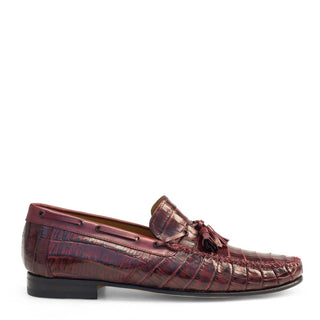 Mezlan 7276-F Tibero Men's Shoes Burgundy Exotic Caiman Crocodile Tassels Moccasin Loafers (MZ3258)-AmbrogioShoes