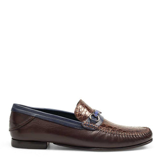 Mezlan 7293-C Men's Shoes Brown & Blue Exotic Caiman Crocodile / Calf-Skin Leather Slip-On Moccasin Loafers (MZ3280)-AmbrogioShoes