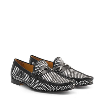 Mezlan 7309 Era Men's Shoes Black & White Calf-Skin Leather Slip-On Horsebit Loafers (MZ3342)-AmbrogioShoes