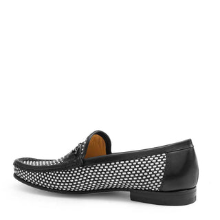 Mezlan 7309 Era Men's Shoes Black & White Calf-Skin Leather Slip-On Horsebit Loafers (MZ3342)-AmbrogioShoes