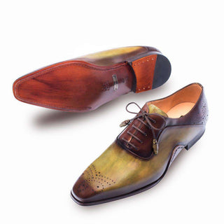 Mezlan Ferrara Mens Luxury Shoes Olive & Dark Brown Calfskin Oxfords 8450 (MZ2614)-AmbrogioShoes