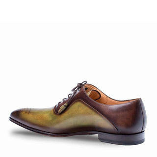 Mezlan Ferrara Mens Luxury Shoes Olive & Dark Brown Calfskin Oxfords 8450 (MZ2614)-AmbrogioShoes