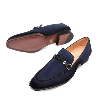 Mezlan 9728 Halsey Men's Shoes Blue Suede Leather Horsebit Loafers (MZ3263)-AmbrogioShoes