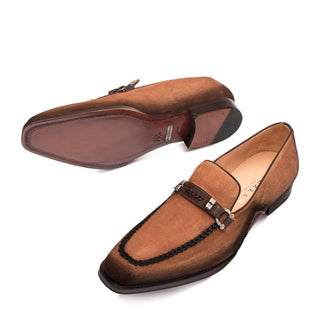 Mezlan 9728 Halsey Men's Shoes Brown Sport-Rust Suede Leather Horsebit Loafers (MZ3289)-AmbrogioShoes