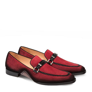 Mezlan 9728 Halsey Men's Shoes Red Suede Leather Horsebit Loafers (MZ3264)-AmbrogioShoes