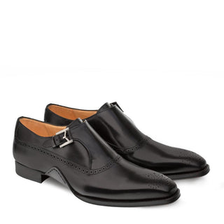 Mezlan 9730 Phillipe Men's Shoes Black Calf-Skin Leather Monk-Strap Loafers (MZS3335)-AmbrogioShoes