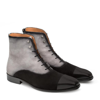 Mezlan 9866 Harlem Men's Shoes Black & Gray Suede / Calf-SKin Leather Boots (MZ3267)-AmbrogioShoes