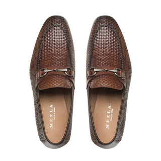 Mezlan 9897 R606 Men's Shoes Cognac Woven Leather Horsebit Loafers (MZS3359)-AmbrogioShoes