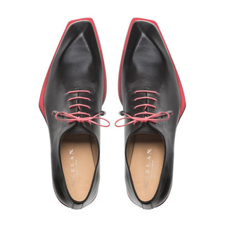 Mezlan 9917 S108 Men's Shoes Black Asymmetrical Patina Leather Plain Oxfords (MZ3349)-AmbrogioShoes