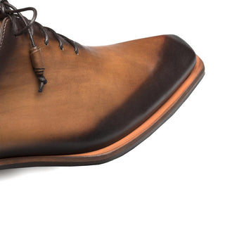 Mezlan 9917 S108 Men's Shoes Cognac Asymmetrical Patina Leather Plain Oxfords (MZ3350)-AmbrogioShoes