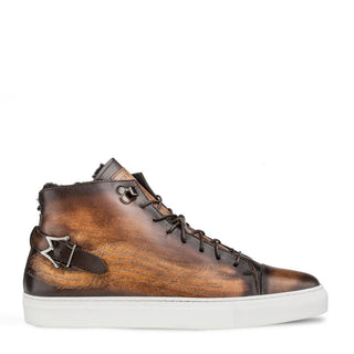 Mezlan A20044 Men's Shoes Patina Leather Etched Hi-Top Sneakers (MZ3415)-AmbrogioShoes