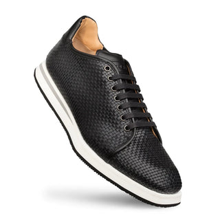 Mezlan A20301 Men's Shoes Black Woven / Calf-Skin Leather Sport/Casual Derby Sneakers (MZS3522)-AmbrogioShoes