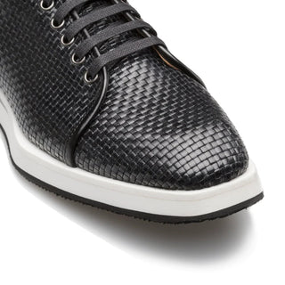 Mezlan A20301 Men's Shoes Black Woven / Calf-Skin Leather Sport/Casual Derby Sneakers (MZS3522)-AmbrogioShoes