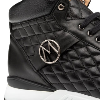 Mezlan A20458 Men's Shoes Black Quilted Calf-Skin Leather Casual High-Top Sneakers (MZ3539)-AmbrogioShoes