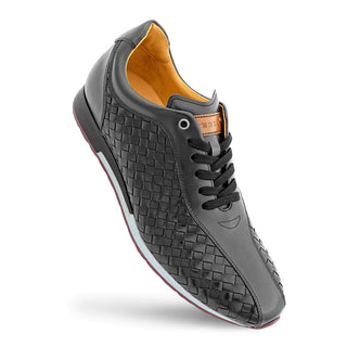 Mezlan A20711 Men's Shoes Black Woven Leather Casual Bicycle Toe Sneakers (MZ3590)-AmbrogioShoes