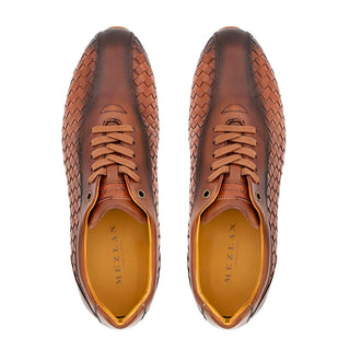 Mezlan A20711 Men's Shoes Cognac Woven Leather Casual Bicycle Toe Sneakers (MZ3589)-AmbrogioShoes
