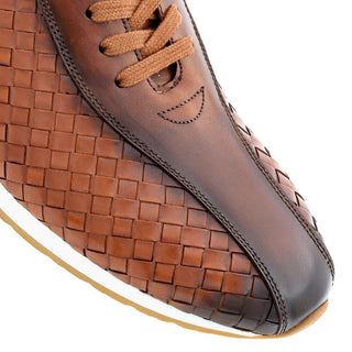 Mezlan A20711 Men's Shoes Cognac Woven Leather Casual Bicycle Toe Sneakers (MZ3589)-AmbrogioShoes